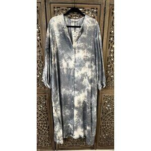 Zara XXL Button-Down Tie-Dye Maxi shirt Dress linen blend nwt